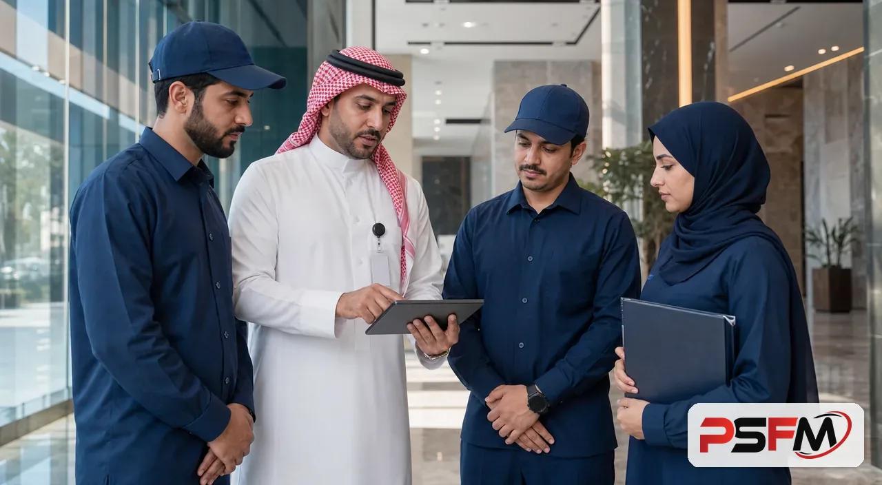 PSFM facility management team reviewing commercial building operations in Jeddah