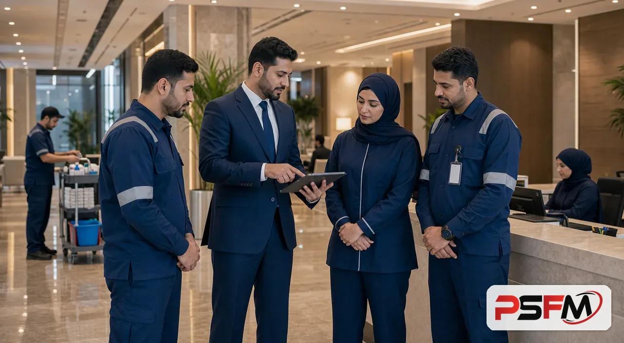 PSFM facility management team reviewing commercial building operations in Madinah