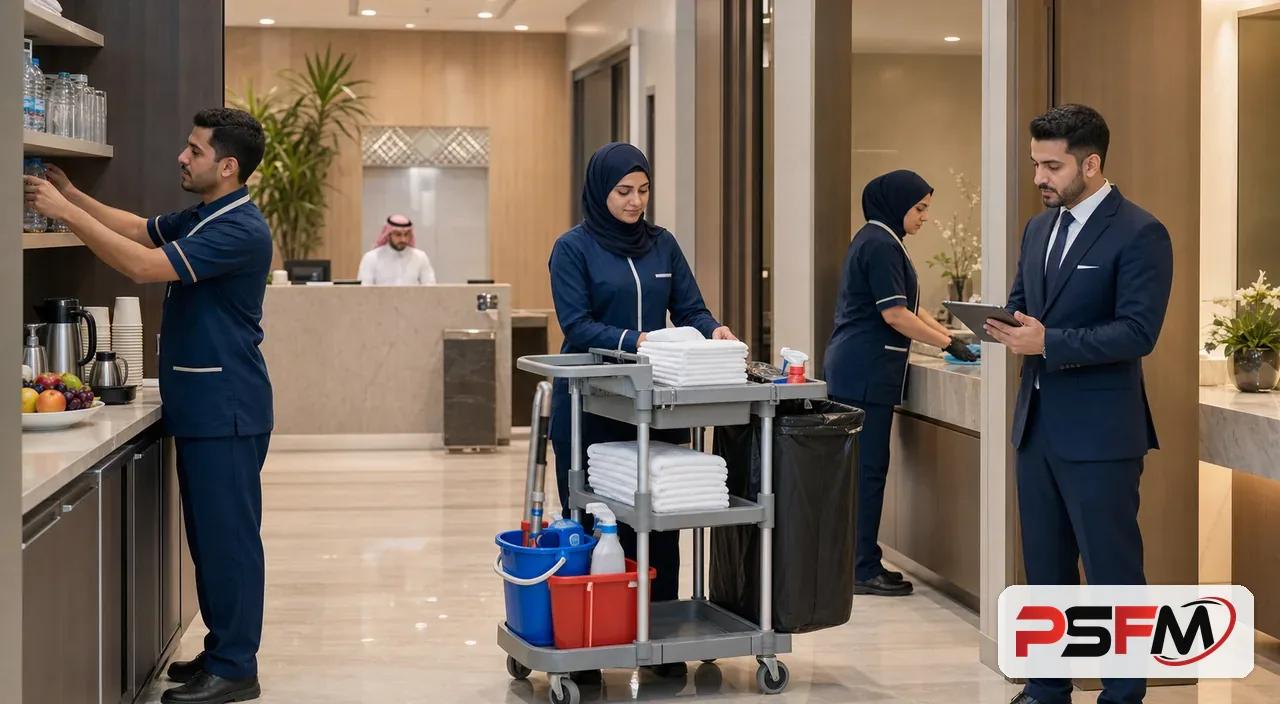 PSFM soft services team supporting a commercial building in Dammam