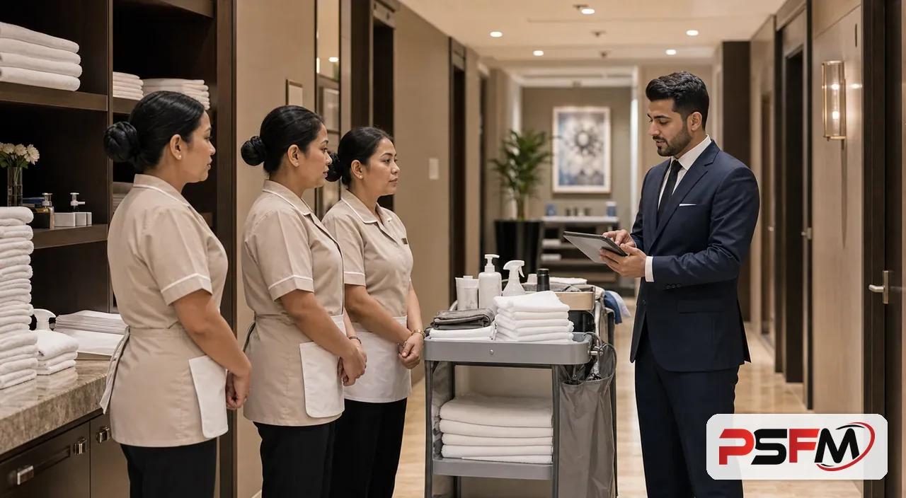 PSFM housekeeping supervisor coordinating hotel soft services in Khobar