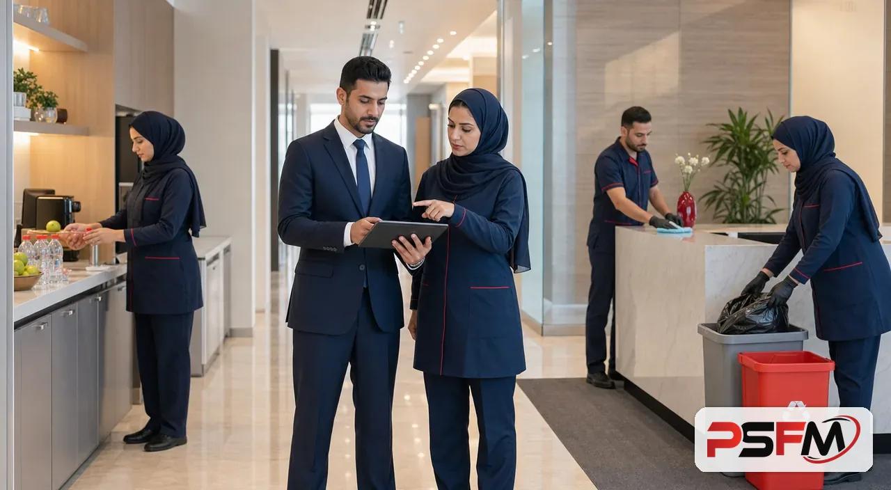 PSFM soft services team coordinating office housekeeping in Riyadh