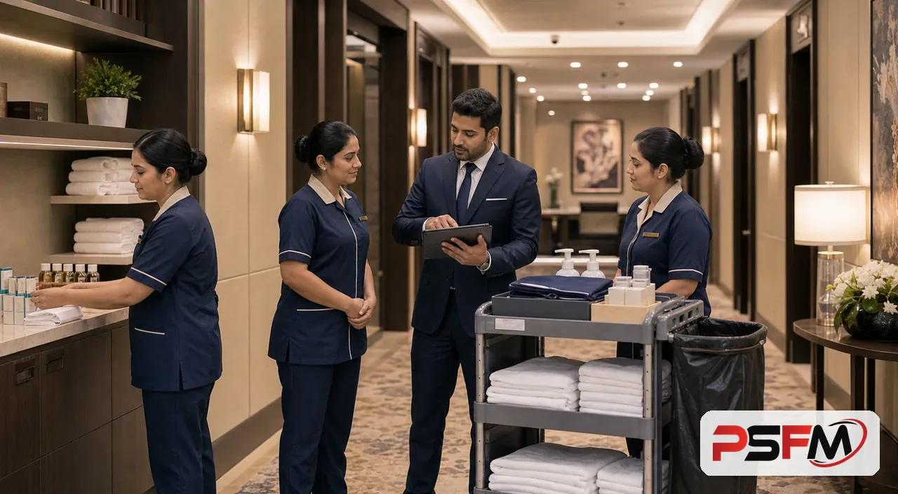 PSFM housekeeping supervisor coordinating hotel soft services in Taif