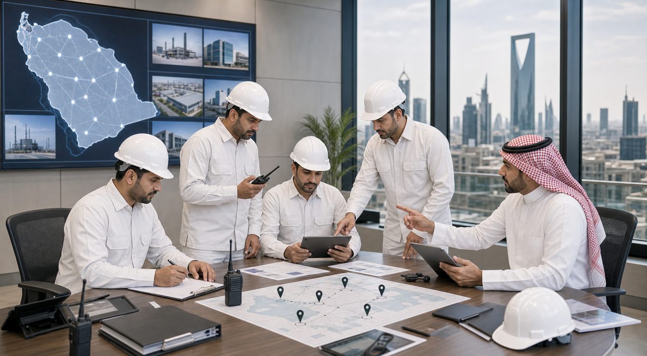 PSFM facility management and manpower support team coordinating services across major Saudi cities