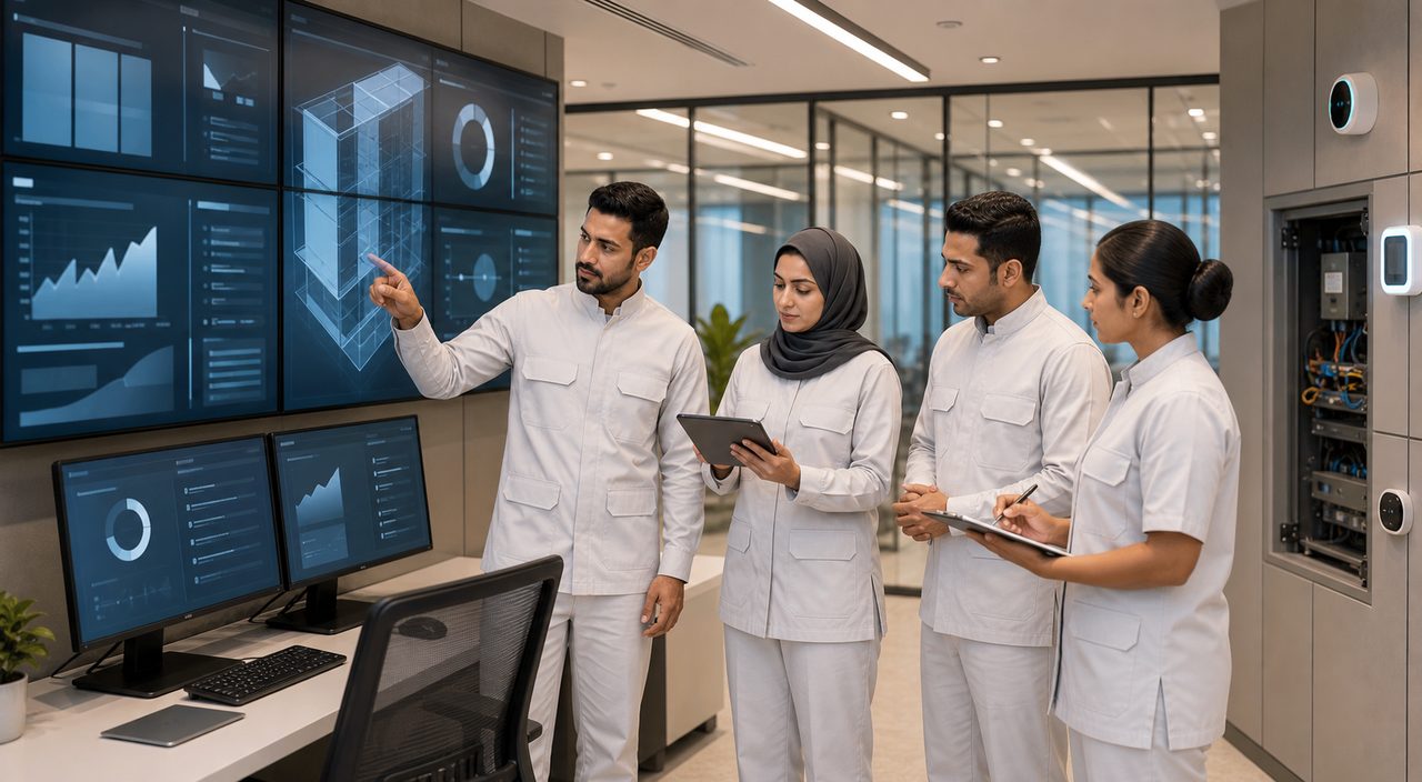 PSFM future facility management manpower team reviewing smart building operations in Saudi Arabia