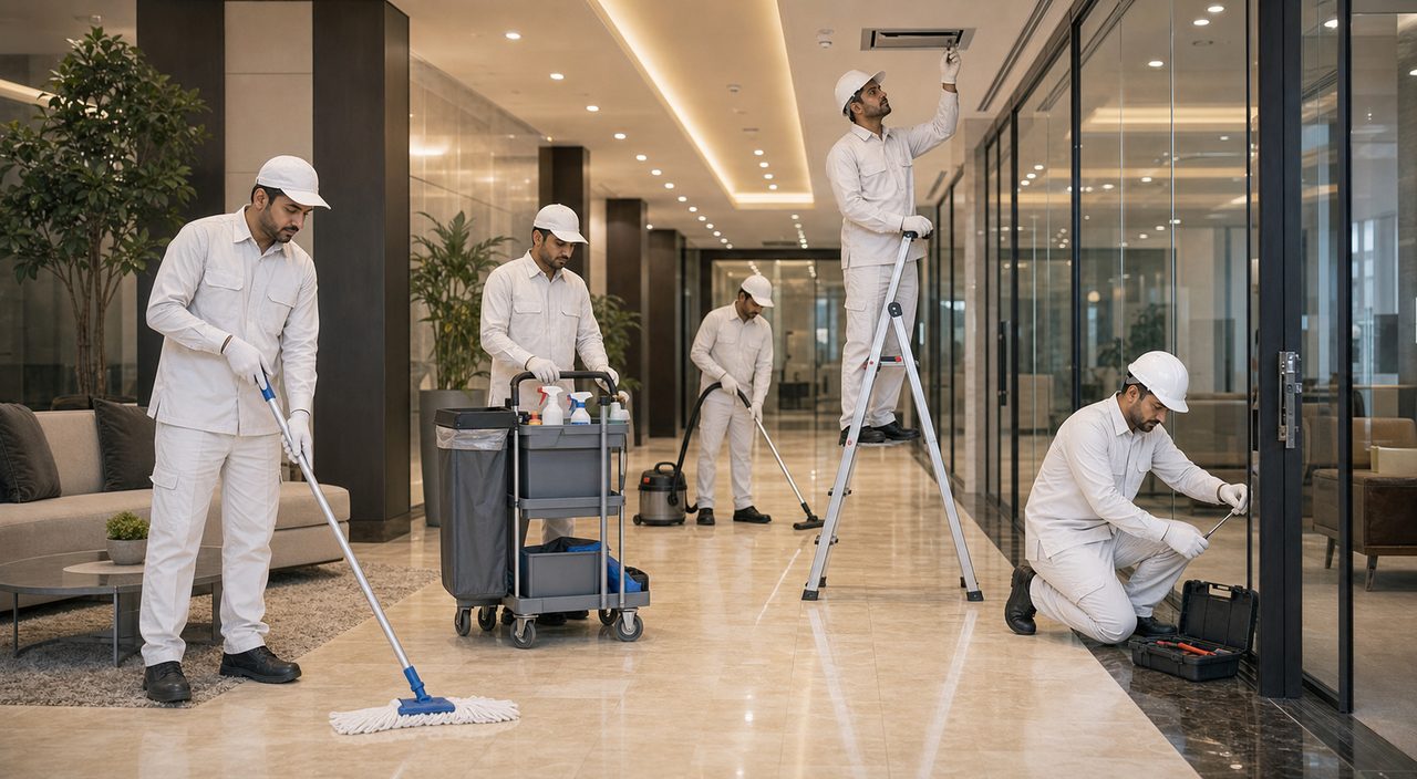 PSFM Jeddah commercial facility cleaning housekeeping and maintenance service team