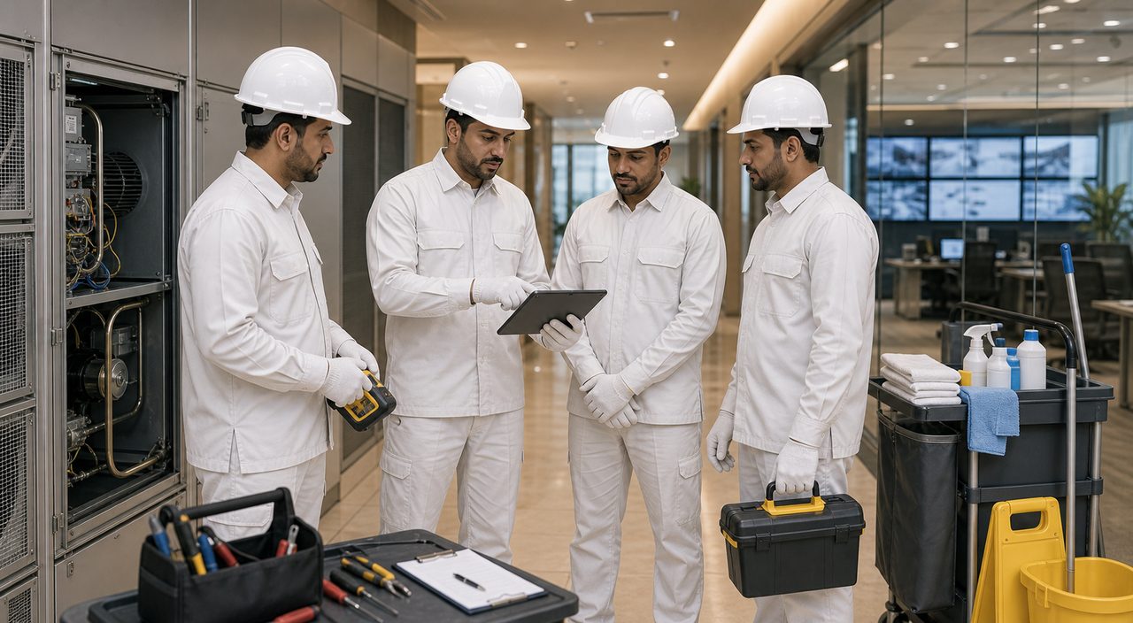 PSFM Jeddah commercial facility management checklist team reviewing building operations