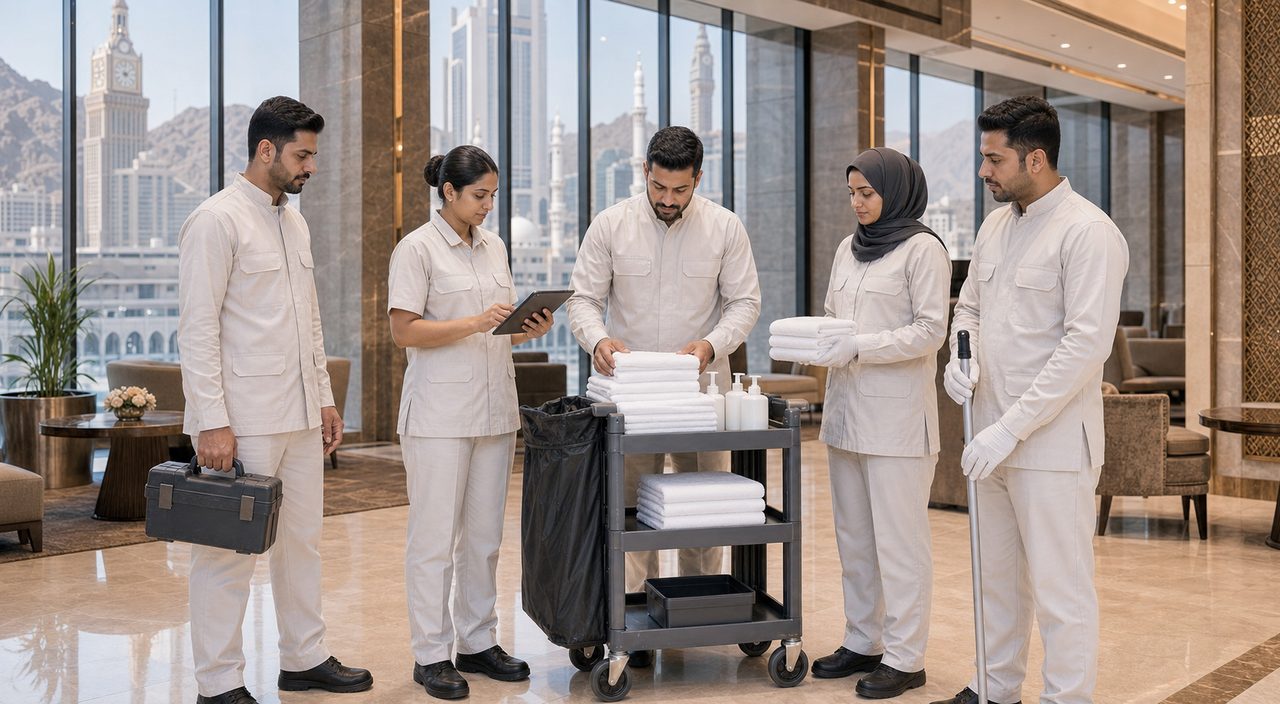 PSFM Makkah hospitality and commercial facility management manpower team coordinating services