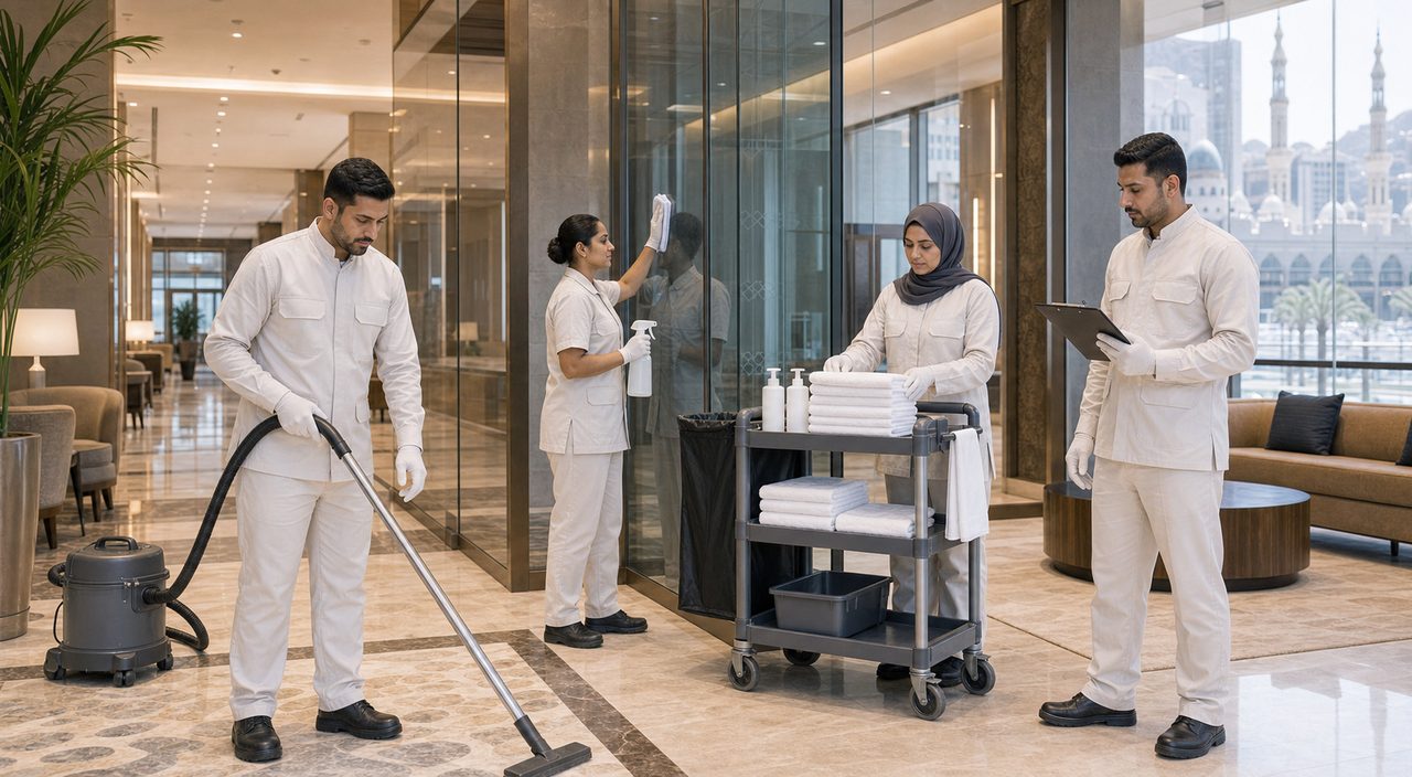 PSFM Makkah hotels offices and facilities cleaning manpower team supporting daily operations