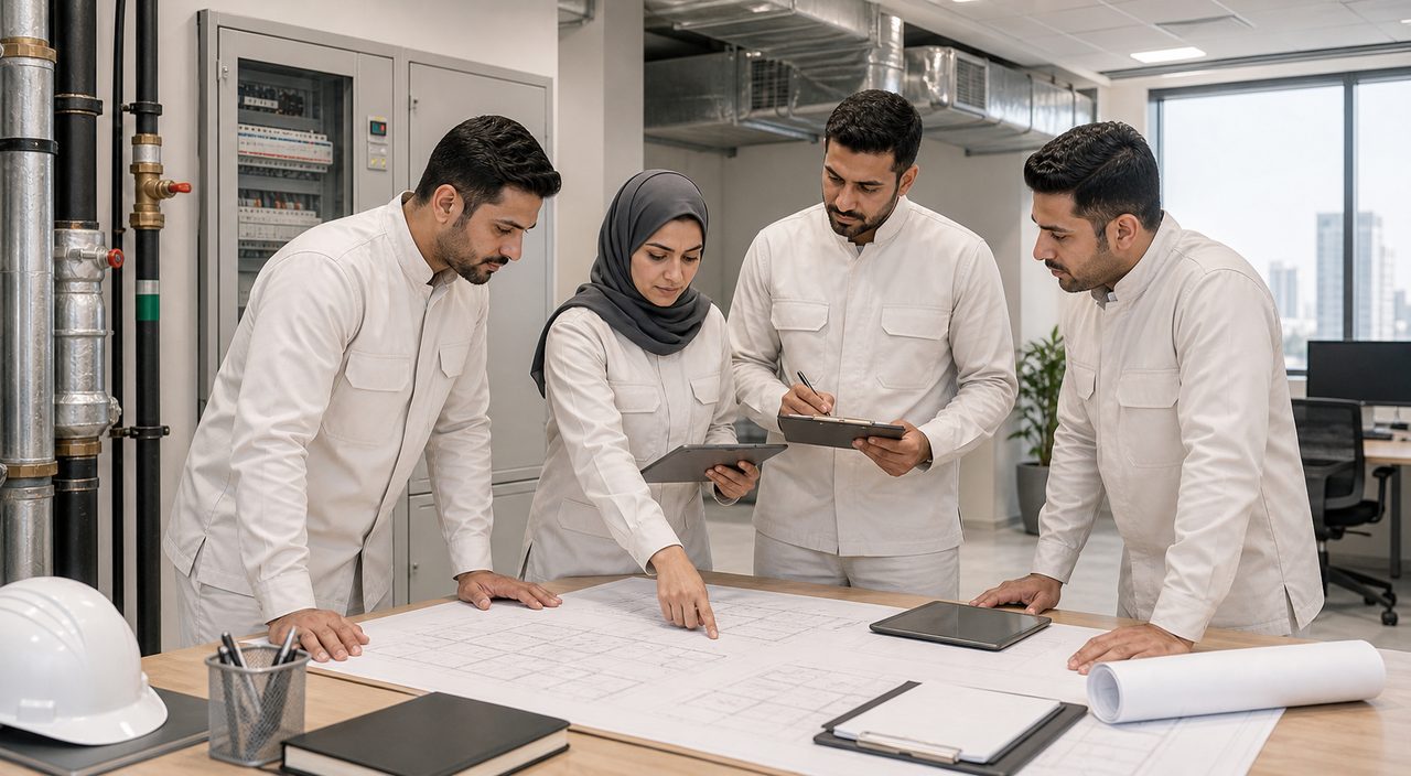 PSFM MEP maintenance manpower team planning commercial building services in Saudi Arabia