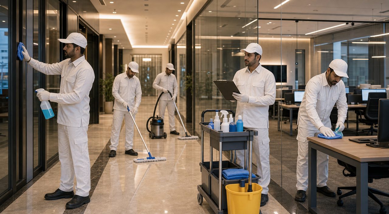 فريق PSFM لخدمات التنظيف الخارجية يدعم المباني التجارية في السعودية