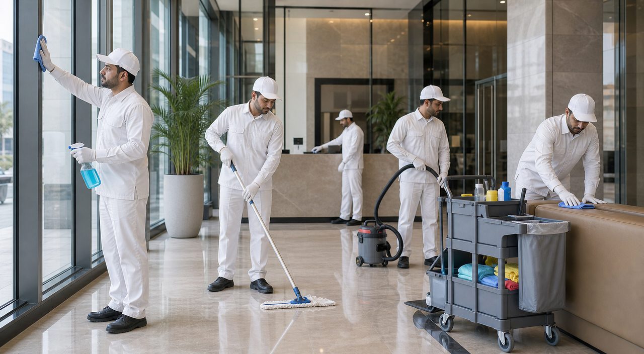 PSFM professional cleaning and housekeeping team supporting Saudi commercial businesses
