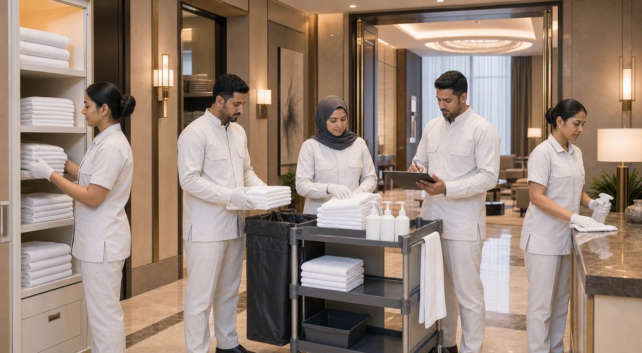 PSFM soft services and housekeeping manpower team supporting Saudi hospitality facilities
