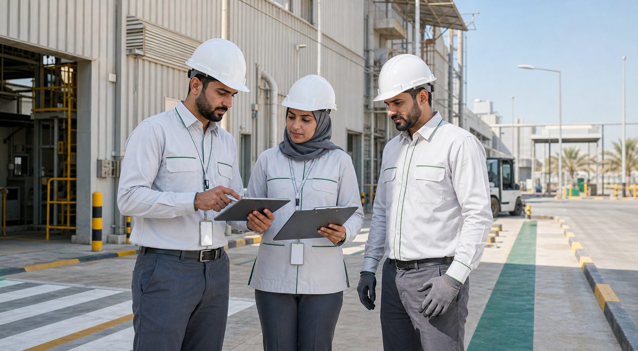 PSFM Yanbu industrial facility manpower and maintenance team inspecting commercial site operations